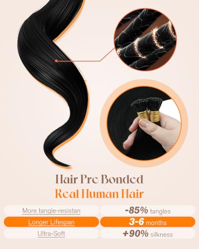 Sunny Hair 22 Inch I Tip Extensions Remy Human Hair Black 50g