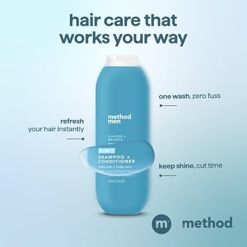 Method Men 2-in-1 Shampoo and Conditioner, Glacier + Granite - Cleans and Conditions, Crisp Arctic Scent - Paraben-Free, Dye-Free - 14 oz, Pack of 6