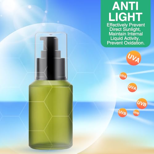 3 Pack 2oz Green Frosted Glass Pump Bottles - Refillable Travel