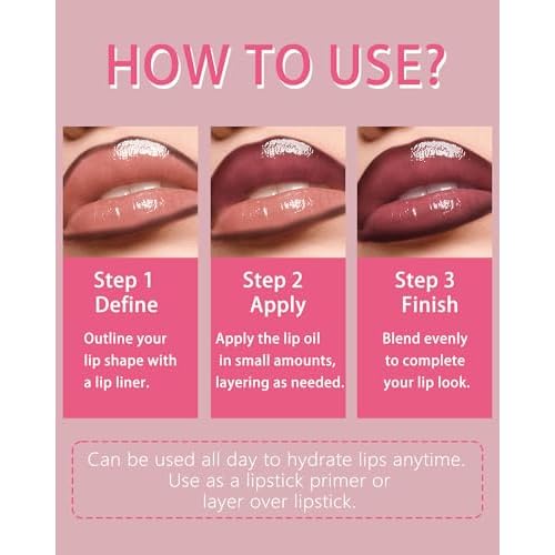 3Pcs Hydrating Lip Gloss with Brown Lip Liner Combo Set,Plumping Lip Liner Moisturizing Nude Tinted Lips Glow Oil,Lightweight Non Sticky Liquid Lipstick Women Lipstain Makeup Long Lasting Lipgloss-12