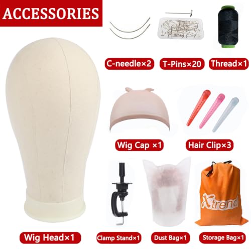 22 Inch White Canvas Wig Head Mannequin for Hair Extension Styling & Display
