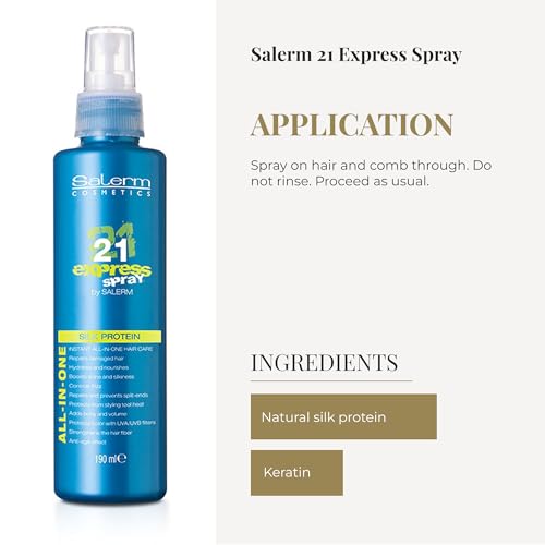 SALERM - Leave-In Mask 21 Express Spray - 190 ml - with Silk Protein - Repairs Damaged Hair - Hydrates Hair - with Heat Protector for Hair - Frizz Control