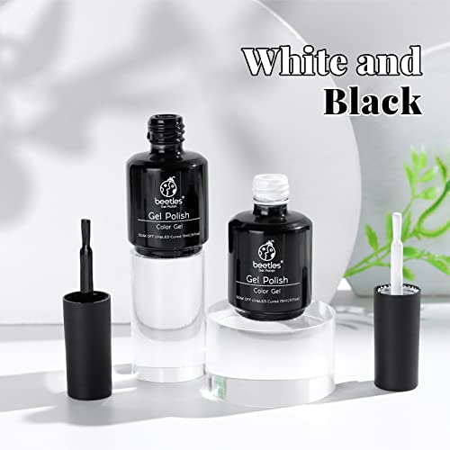 Beetles Gel Nail Polish Kit- 2 Pcs 15ml Black White Colors Polish Set Soak Off Led Polish Nail Art Manicure & Gel Polish Nail Set 20 Colors Fantasyland Collection Pastel Bright Pink Purple Navy Blue