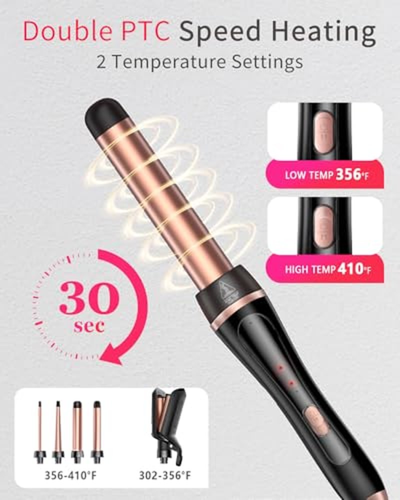 5-in-1 Curling Iron Wand Set with 4 Ceramic Barrels & Crimper