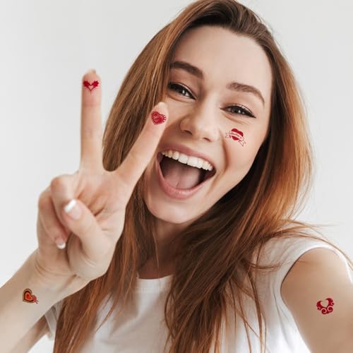 180 PCS Valentines Love Hearts Temporary Tattoos, Red Fake Tattoo Stickers for Kids Girls Women Face Body Valentine's Day Party Decorations Supplies