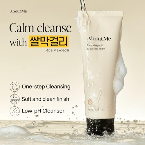 About Me Rice Makgeolli Cleansing Foam - Low pH Fermented Rice Face Wash for Sensitive Skin, Galactomyces & Centella, Bran Water Base, Non-Stripping Foaming Cleanser, Fragrance Free, 4.06 fl oz