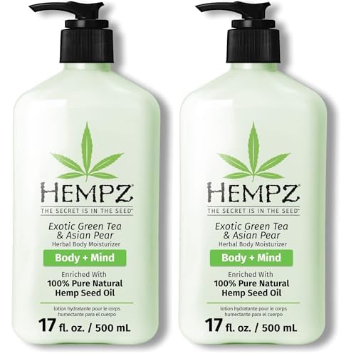 Hempz Body Lotion - Green Tea & Asian Pear Daily Moisturizing Cream,Shea Butter Body Moisturizer - Skin Care Products,Hemp Seed Oil - Large,(Pack of 2)