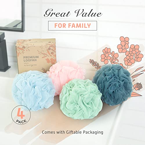 Spongentle Shower Loofah 4 Pack - 60g Soft Mesh Exfoliating Bath Sponge