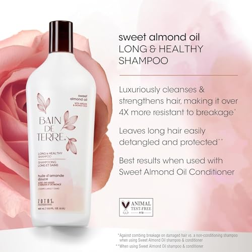 Bain de Terre Sweet Almond Oil Long & Healthy Conditioner, Strength & Protection for Weak, Damaged Hair, with Argan & Monoi Oils, Paraben-Free, Color-Safe, Vegan