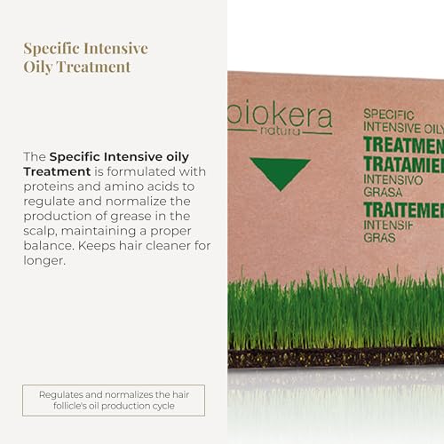 SALERM - Oily Hair Treatment - Intensive Grease Treatment Biokera Natura - 6 x 10 ml - Intensive Lotion for Oily Hair - with Proteins, Amino Acids, and Beer Yeast - Sebum Regulating