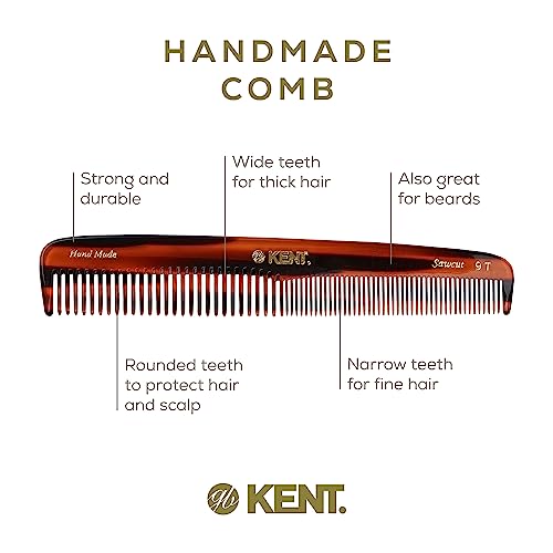 Kent 9T Tortoiseshell Comb - Handmade Fine & Wide Tooth