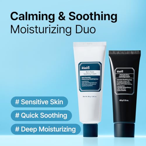 DearKlairs Blue Comforting Duo | Calming&Rich Moist Soothing Creams for Deep Moisture, Korean Skin Care for Dry, Sensitive Skin