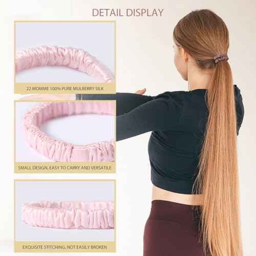 22 Momme 100% Pure Mulberry Silk Scrunchies (4 PCS) - Small Hair Elastics and Ties for Women, Sleep Hair Care, No Damage, Apricot