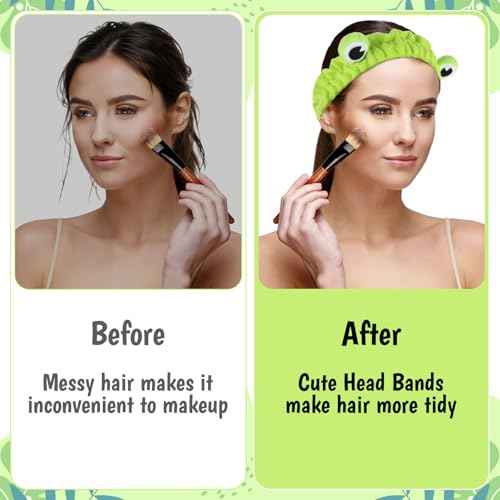 3Pcs Face Wash Headband Cute, Soft Spa Headband for Washing Face, Coral Fleece Elastic Frog Crab Snail Head Band, Cartoon Makeup Headbands for Women, Fun Face Wash Headbands for Women Skincare Shower