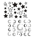 Black Star Moon Tattoo Sticker Waterproof Black Sexy Fake Art Body Face Ears Modern for Women Men Sticker 6 Sheets