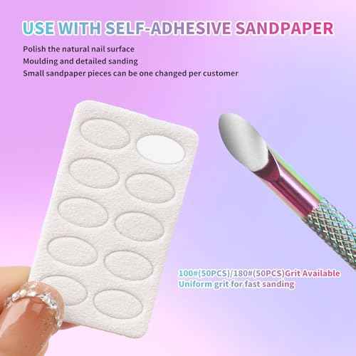Pre-Treatment Cuticle Pusher, ASTONFOG Dual Ended Cuticle Remover Russian Prep Nail Pushers 100/180 Grit Sandpaper Sheets for Fingernails Toenails Manicure Pedicure Nail Art Care Tools