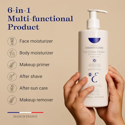 Embryolisse Lait-Cr?me Fluid+ Face & Body Cream, Multi-Use Lightweight Moisturizer with Shea Butter & Aloe Vera. Fast Absorbing, For All Skin Types