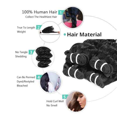 Deep Wave Human Hair bundles 16 Inch 12A Grade Brazilian Hair 100% Virgin Weave Bundles for Black Women (16'' 16'' 16'' 16'')
