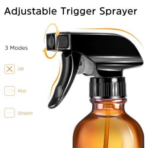 Tecohouse Amber Glass Spray Bottles 4 OZ, 2 Pack - UV Protected, Refillable, Eco-Friendly