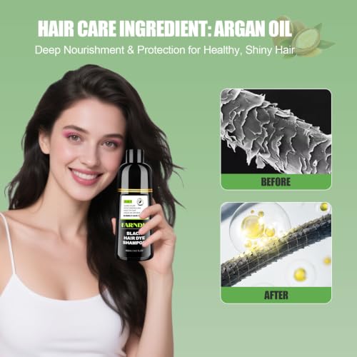 Dark Black Hair Dye Shampoo 3-in-1 for Gray Coverage, Argan Oil