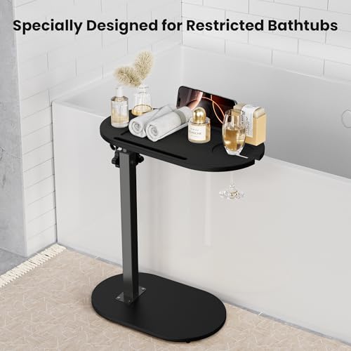 Bamboo Bathtub Caddy Tray with Adjustable Height & Swivel Top