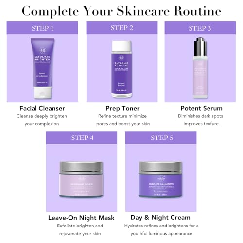 Daily Essential Skincare Set, Glycolic Acid+Vitamin C Facial Skin Care Sets & Kits, 5 In 1 Skin Care Gifts for Women w/Exfoliates Face Wash, Toner, Serum, Moisturizer, and Mask, Vegan & Cruelty-Free