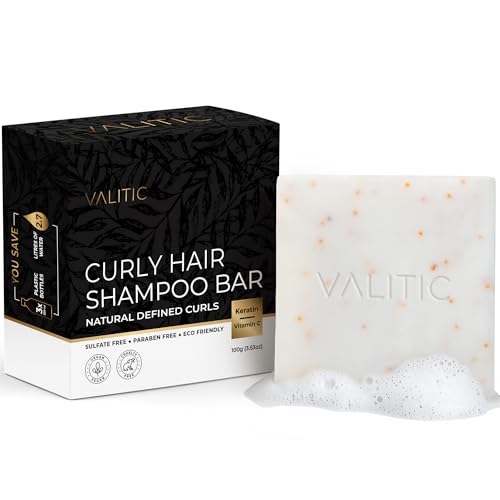 VALITIC Curly Hair Wave Shampoo Bar with Keratin & Biotin - Natural, Plastic-Free Moisturizing