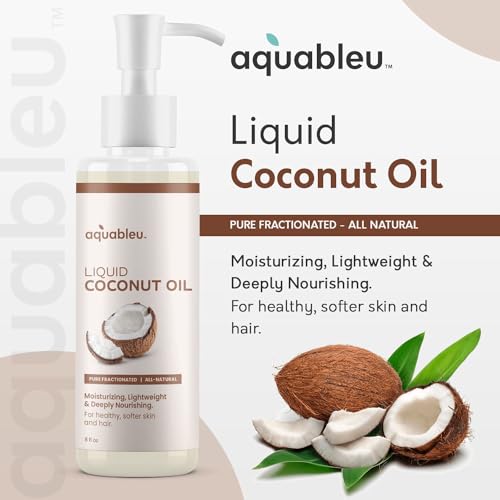 Aquableu Fractionated Liquid Coconut Oil - 100% Pure and All-Natural - Moisturizing, Lightweight and Deeply Nourishing - Promotes Healthy, Softer Skin & Hair - Hydrating - 8 oz