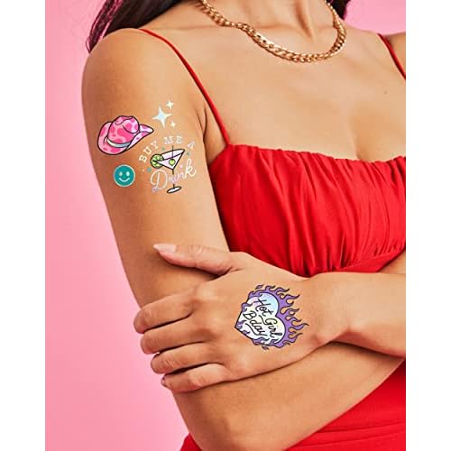 xo Fetti Birthday Decorations Temporary Tattoos - 44 pcs | Fun Bday Girl Party, Older, Wiser, Hotter, HBD, Disco Cowgirl, Hot Girl Bday