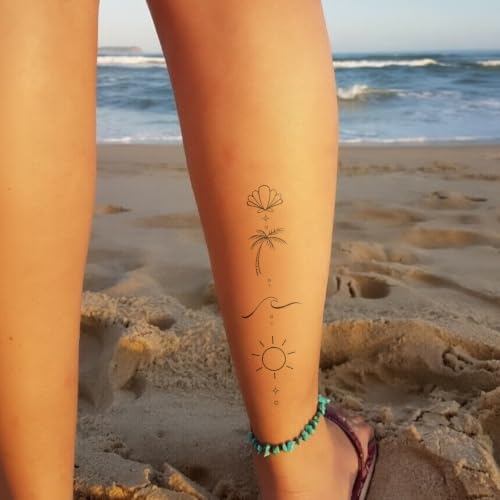 Hawaii Temporary Tattoo Set – Beach Wave Coconut Tree Design