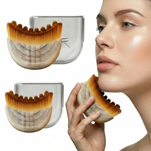 2-Pack Ultra-Soft Lymphatic Contour Face Brush, Scratch-Free Curved Face Sculpting Tool with Ergonomic Handle, Gentle Facial Dry Brush for Jawline Definition & Anti-Puffiness