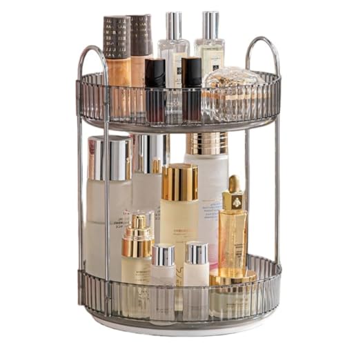 Makeup Organizer for Vanity, 360¡Æ Rotating Bathroom Organizer Countertop, High-Capacity Skincare Organizer, Spinning Cosmetics Organizer for Dresser Countertop (2 Tiers, Grey)