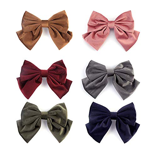 JIAHANG Velvet Hair Bow Clips Thick Hair Velour Big Bowknot Barrettes，French Style Hair Accessories 6PCS for Women Girls Ladies (velvet 6pcs)