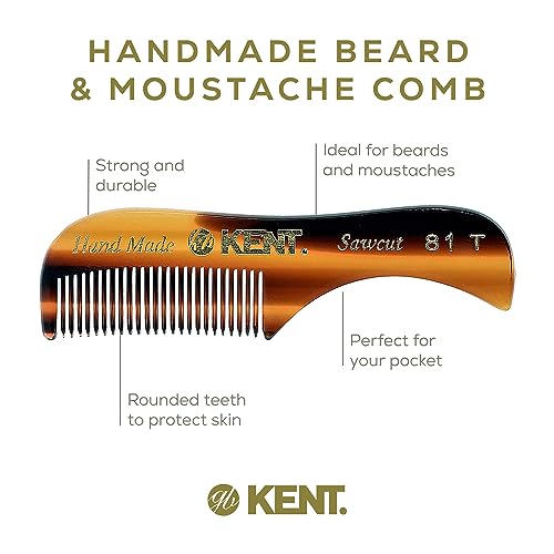 Kent 81T FOT Tortoiseshell Beard Pocket Comb Set for Men - Beard Kit for Travel and Home, Mustache Comb for Men, Mini Comb Beard Combs for Mens Grooming, Sawcut Hand polished Made in England