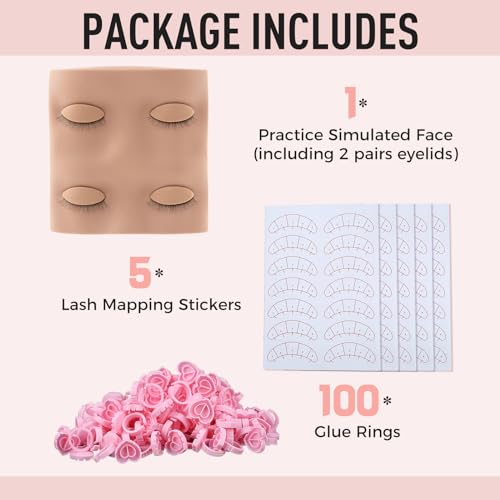 Eyelash Extension Practice Kit with Mannequin Head & 100 Glue Rings