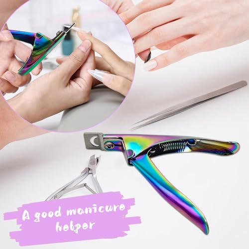Rainbow Acrylic Nail Cutter with Magnet Size Adjuster & Measurement - Professional Nail Trimmer