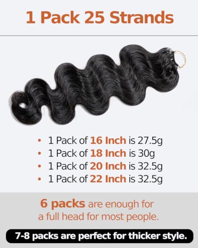 Natural Black Body Wave Crochet Hair 16 Inch 25 Strands - Knotless & Pre-Separated