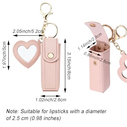 Arvintas 4 Pack PU Leather Lipstick Holder Keychain with Mirror