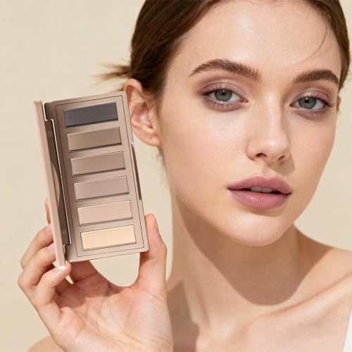 6-Color Nude Eyeshadow Palette with Mirror – Taupe & Brown