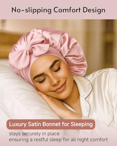 Yanideer 3 Pack Satin Sleep Bonnets for Women, Adjustable & Double Layer Hair Protection