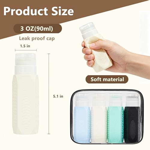 TSA Approved Travel Bottles Set - 3oz Leak-Proof Silicone Containers
