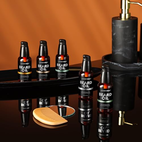Deluxe Beard Oil for Men - Sandalwood, Tobacco Vanilla, Bergamot Sage, Cedar Pine, Unscented Fragrances, Natural Mens Beard Oil Kit With Argan & Jojoba Oil, Beard Softener Grooming Mens Beard Care