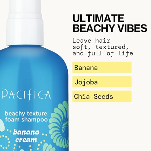 Pacifica Banana Cream Beachy Texture Foam Shampoo ? Texturizing Foaming Shampoo for Beachy Waves, Adds Volume & Tousled Look, Sulfate-Free Deep Clean Beauty Vegan & Cruelty-Free Dermatologist Tested