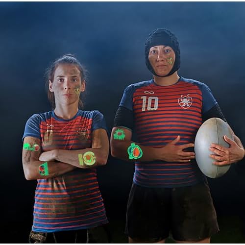 10 Sheets American Football Temporary Tattoos Sports Topic Luminous Fluorescent Temporary Tattoo Sticker Super Bowl Fake Tattoo for Men Women Boys Girls Ball Gmae Party Favor Makeup Costume Supplies