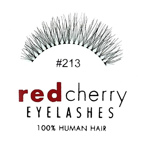 Red Cherry #213 False Eyelashes, 100% Human Hair, Black, Pack of 6 Pairs