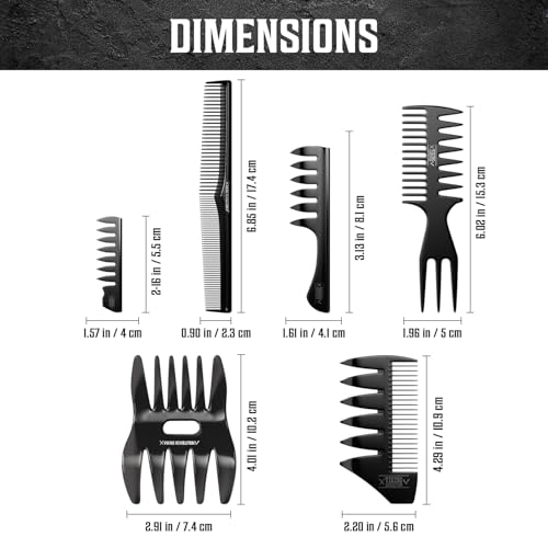 Viking Revolution 6-Piece Hair Comb Set for Men - Durable Styling Tools