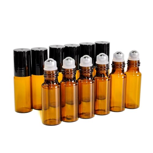 50 Pack 5ml Amber Glass Roller Bottles for Essential Oils