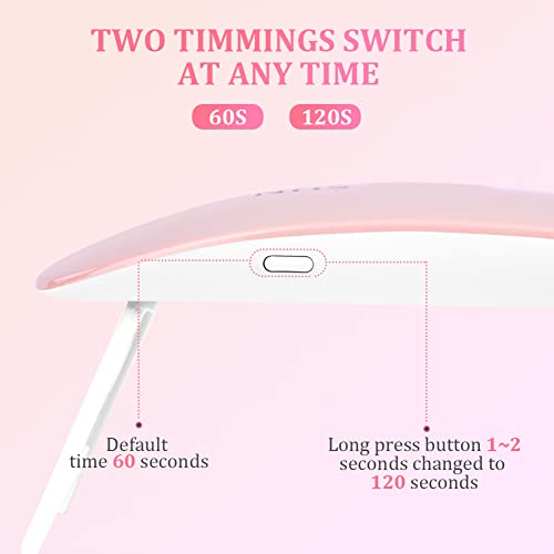 Pink URAQT Mini Gel Nail Lamp - Portable 6W UV LED Nail Dryer for All Gel Polish