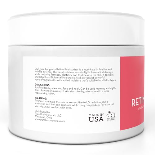 Pure Body Naturals Retinol Moisturizer, 1.7 Ounces - Moisturizing Retinol Cream for Face, Age Defying Eye Cream for Wrinkles and Lines with Hyaluronic Acid, Shea Butter, and Jojoba Oil (Pack of 2)