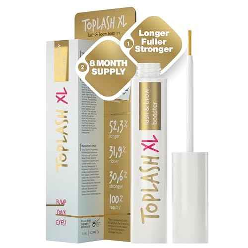 TOPLASH XL Lash and Brow Booster, Growth Serum with Eyelash and Eyebrow Enhancer, Promotes Stronger, Thicker, Healthier Lashes with Botanicals and Peptides - 0,2 Fl Oz(6 ml)